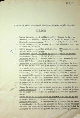 Estadística anual de trabajos realizados durante el año forestal 1941-1942