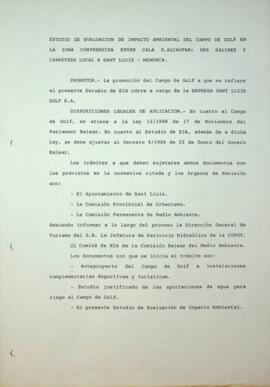 Estudio de evaluación de impacto ambiental del campo de golf en la zona comprendida entre Cala d'...