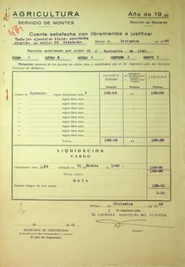 Cuenta satisfecha con libramientos a justificar. Trabajos ejecución Planes Aprovechamientos en Mo...