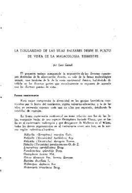 La insularidad de las islas Baleares desde el punto de vista de la malacologia terrestre