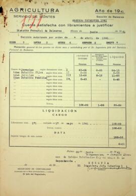 Cuenta satisfecha con libramientos a justificar. Jornales, subsidio vejez, subsidio familiar. Junio