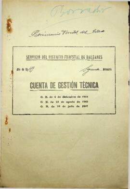 Cuenta de gestión técnica 1949 2ºTrimestre. Patrimonio Forestal del Estado