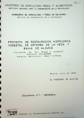 Proyecto de restauración hidrológica forestal de defensa de la vega y bahía de Alcudia. Documento...