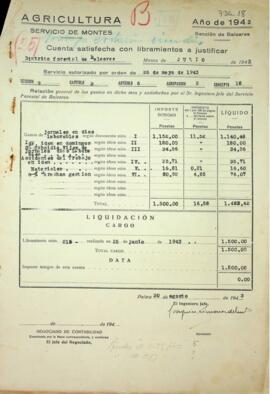 Cuenta satisfecha con libramientos a justificar. Jornales en días laborables y en domingos, subsi...