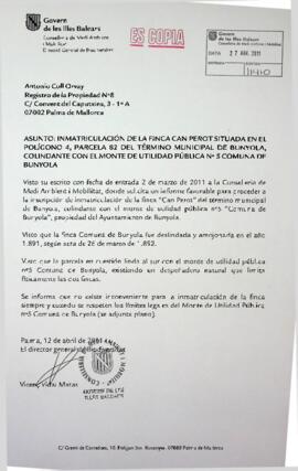 Inmatriculación de la finca Can Perot situada en el Polígono 4, Parcela 82 del término municipal ...