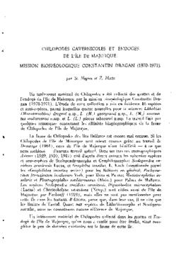 Chilopodes cavernicoles et endogés de l'île de Majorque. Mission biospéologique Constantin Dragan...