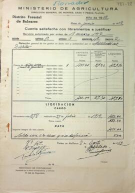 Cuentas justificativas de la Dirección General de Montes en el 1952. Dietas personal guardería