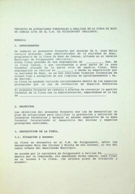 Proyecto de actuaciones forestales a realizar en la finca es Bosc de Concas sita en el T.M. de Pu...