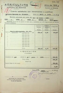 Cuenta satisfecha con libramientos a justificar. Manutención, herraje, etc. de un caballo. Segund...