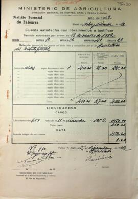 Cuentas justificativas de la Dirección General de Montes en el 1952. Dietas