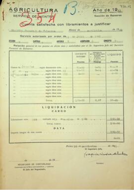 Cuenta satisfecha con libramientos a justificar. Jornales y subsidio Vejez.Septiembre