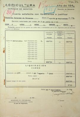 Cuenta satisfecha con libramientos a justificar. Movimiento. Agosto y Septiembre