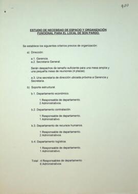 Estudio de necesidad de espacio y organización funcional para el local de Son Pardo