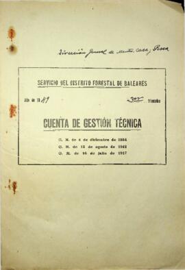 Cuenta de gestión técnica 1949 3ºTrimestre. Dirección general de montes, caza y pesca fluvial