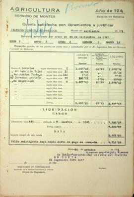 Cuenta satisfecha con libramientos a justificar. Jornales, subsidio vejez, derechos gestión, acci...
