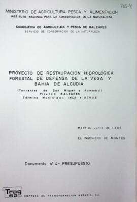 Proyecto de restauración hidrológica forestal de defensa de la vega y bahía de Alcudia. Documento...