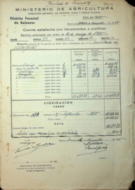 Cuentas justificadas de la dirección general de montes en el año 1955. Memoria de trabajos de pre...
