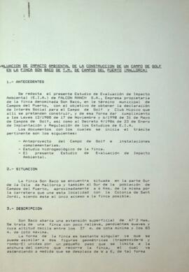 Evaluación de impacto ambiental de la construcción de un campo de golf en la finca Son Baco de T....