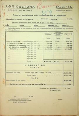 Cuenta satisfecha con libramientos a justificar. Jornales, subsidio vejez, derechos gestión, acci...