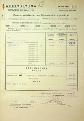 Cuenta satisfecha con libramientos a justificar. Sostenimiento de caballos. Tercer trimestre