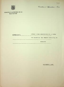 Informe sobre adquisición de la finca "Sa Dragonera" del término municipal de Andratx