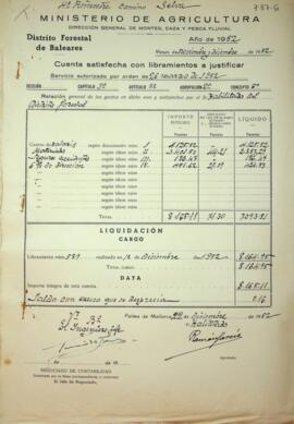 Cuentas justificativas de la Dirección General de Montes en el 1952. Camino Selva