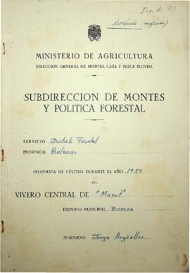 Propuesta de cultivo durante el año 1959 del vivero central de Manut