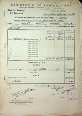 Cuentas justificativas de la Dirección General de Montes en el 1952. Dietas del personal técnico