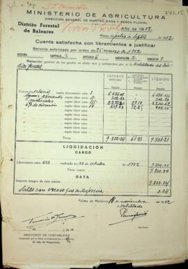 Cuentas justificativas de la Dirección General de Montes en el 1952. Vivero Provincial